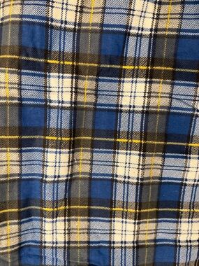 Vintage Blue and Yellow Large Plaid Print Cotton Blend Fabric